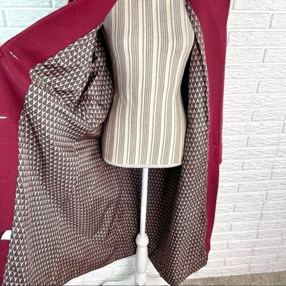 Vintage Jofeld Long Wool Coat Overcoat Burgundy Tan Suede Collar Size Large - Picture 7 of 8